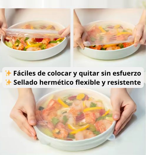 Set de 6 Tapas Elásticas Silicona Reutilizable