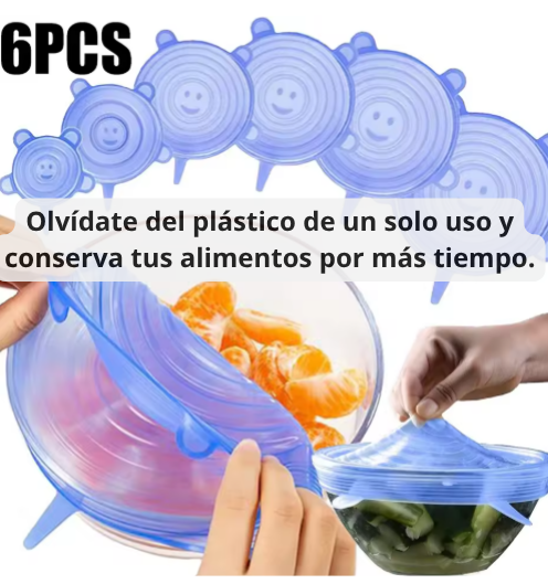 Set de 6 Tapas Elásticas Silicona Reutilizable